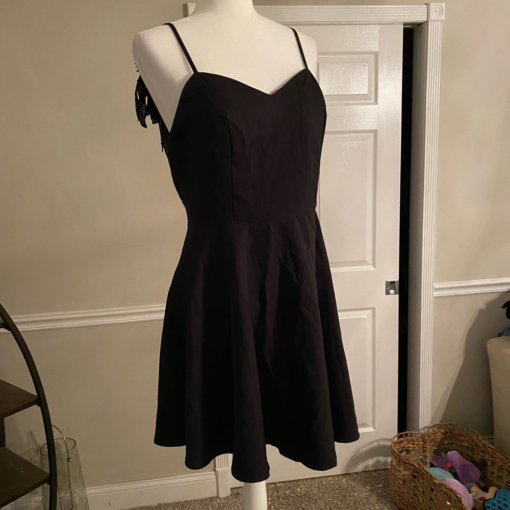Black dress with lace angel wings